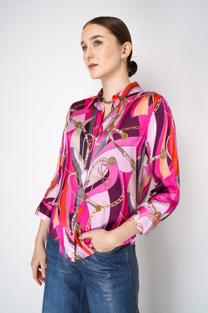 L'Agence Silk Multi Buckle Swirl Print Blouse in Pink Vancouver. Shop Online or in Store.