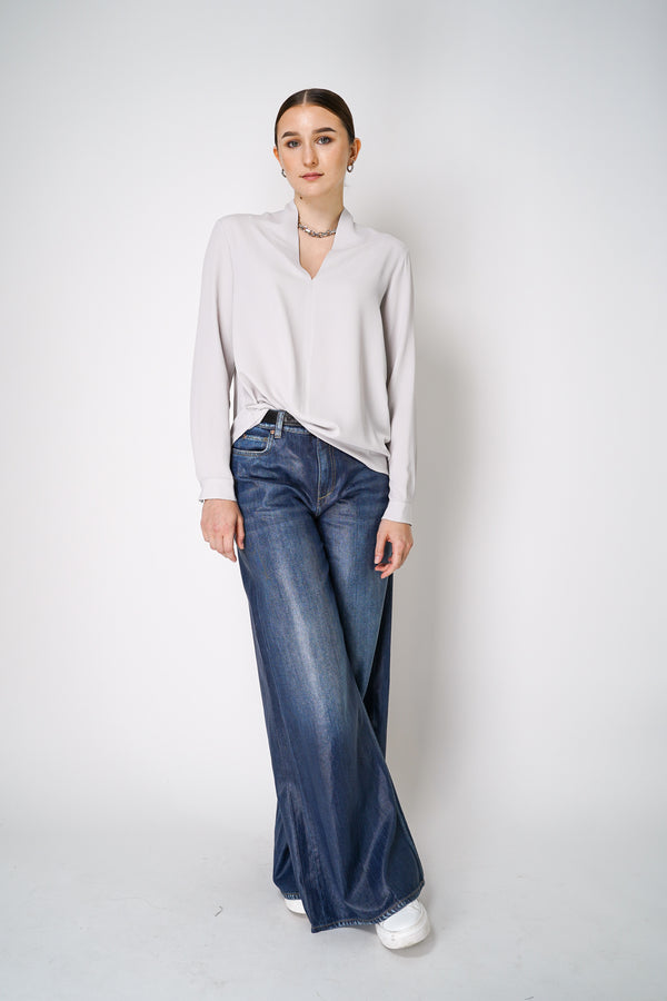 Antonelli Anker Silk Crepe Long Sleeve Blouse in Light Grey Vancouver. Shop Online or in Store. 