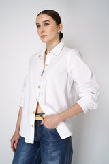 L'Agence Cotton Poplin Blouse with Gold Engraved Buttons in White Vancouver. Shop Online or in Store.