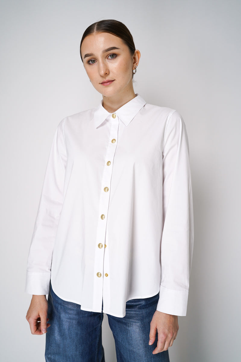 L'Agence Cotton Poplin Blouse with Gold Engraved Buttons in White Vancouver. Shop Online or in Store.