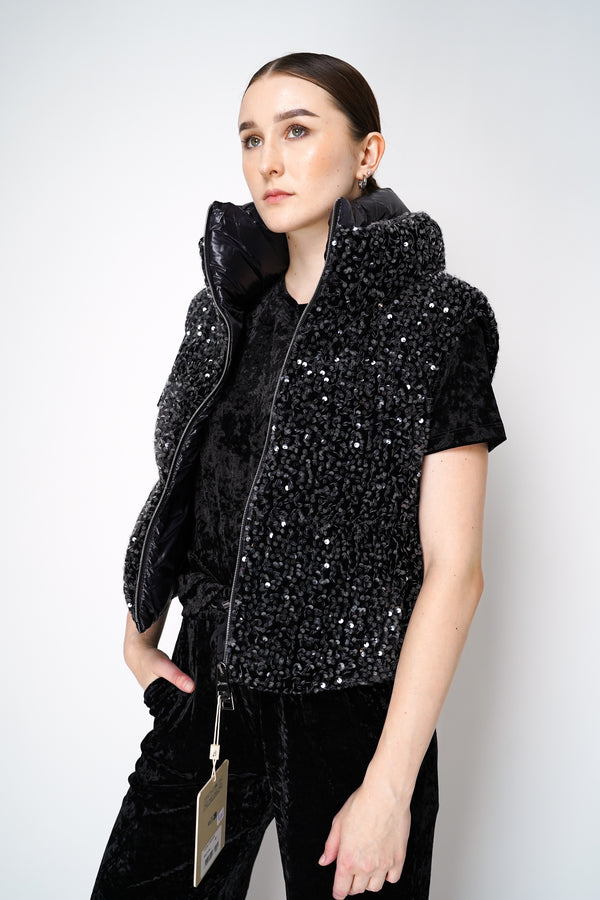 Herno High Neck Padded Sequined Vest in Black