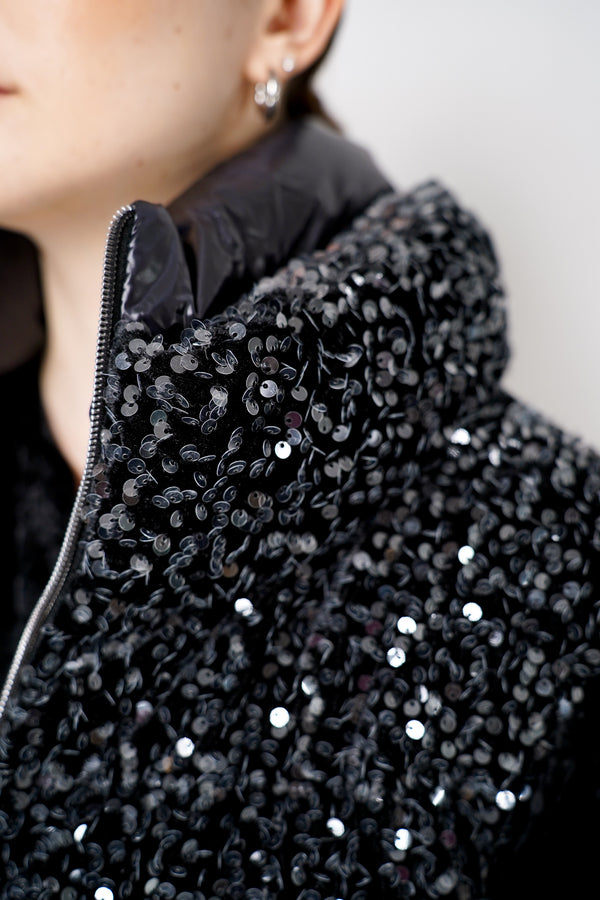 Herno High Neck Padded Sequined Vest in Black