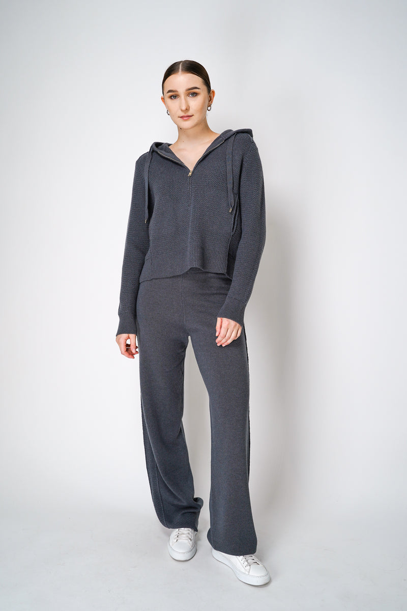 Lorena Antoniazzi Knitted Zip Hoodie in Grey Vancouver. Shop Online or in Store.