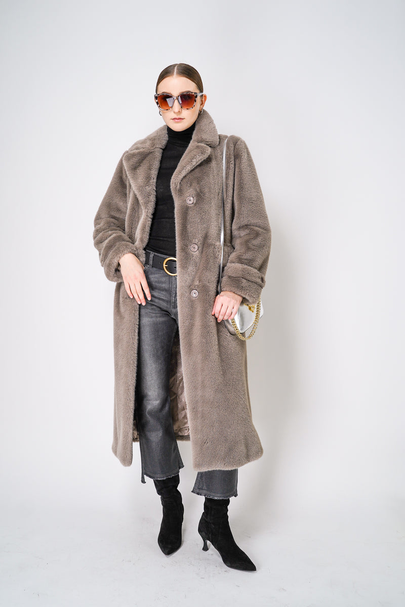 Herno Faux Fur Teddy Coat in Taupe