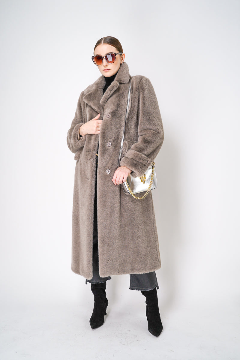 Herno Faux Fur Teddy Coat in Taupe