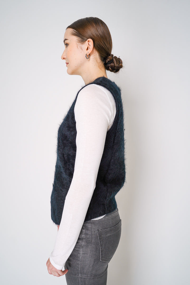 Dorothee Schumacher Fluffy Knit Cashmere V-Neck Vest in Black Vancouver. Shop Online or in Store.