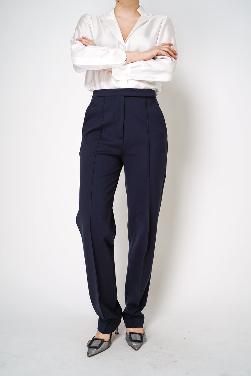 Dorothee Schumacher Viscose Trousers with Topstitching Details in Navy Vancouver. Shop Online or in Store.