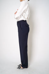 Dorothee Schumacher Viscose Trousers with Topstitching Details in Navy Vancouver. Shop Online or in Store.