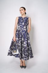 Sara Roka Brocade Dress in Navy and Cream Vancouver. Shop Online or in Store. 