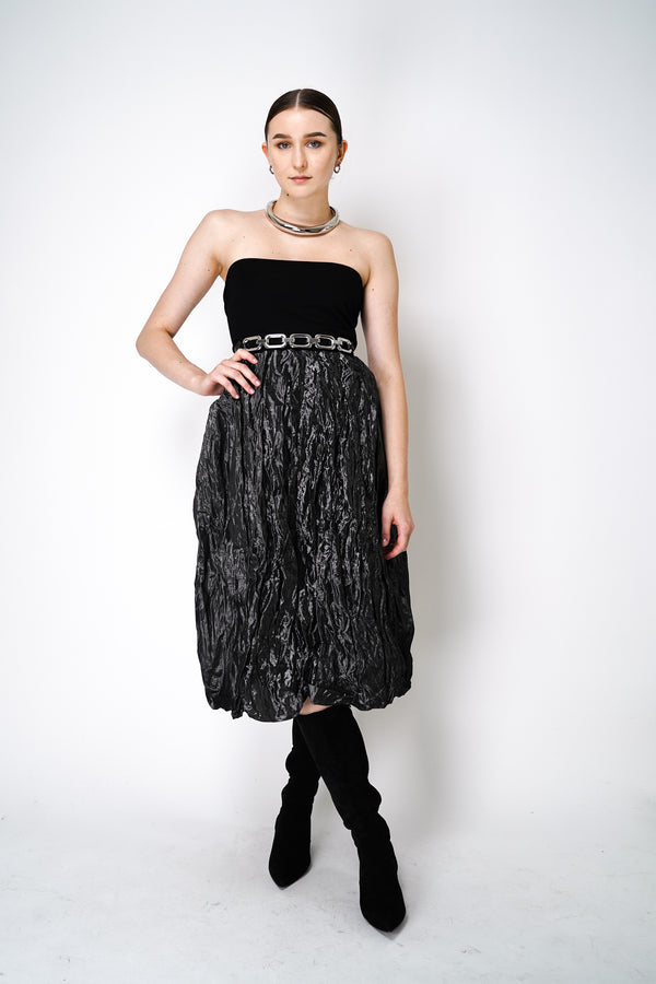 Peter O. Mahler Crinkle Taffeta Tulip Skirt in Metallic Grey