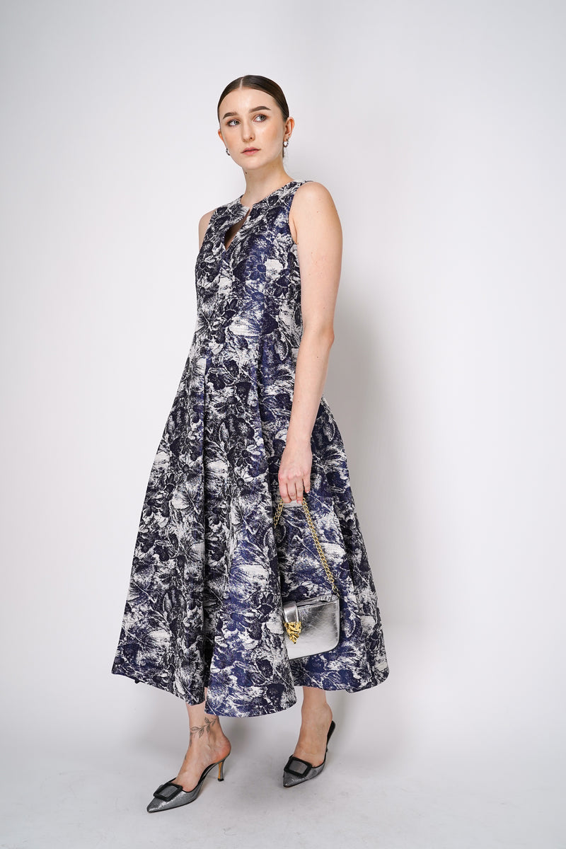 Sara Roka Brocade Dress in Navy and Cream Vancouver. Shop Online or in Store. 