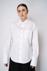 Sara Roka Cotton Poplin Blouse with Embellished Buttons in White Vancouver. Shop Online or in Store.