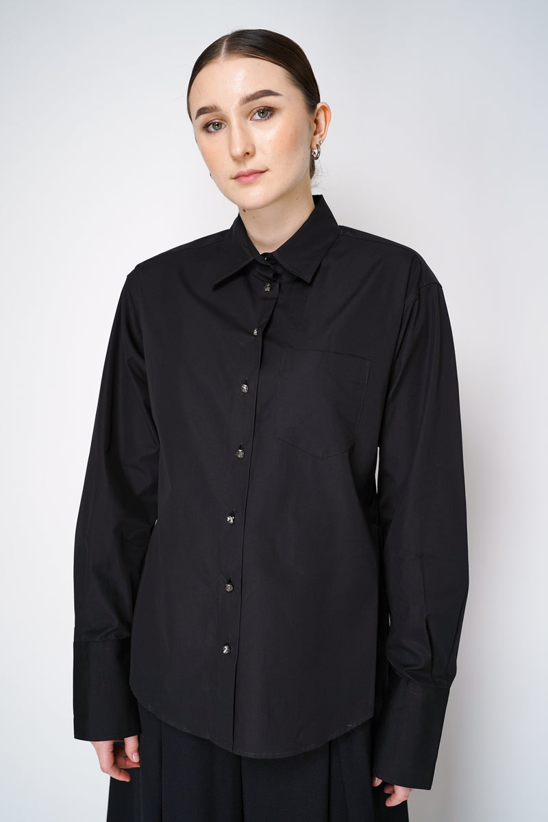 Sara Roka Cotton Poplin Blouse with Embellished Buttons in Black Vancouver. Shop Online or in Store.