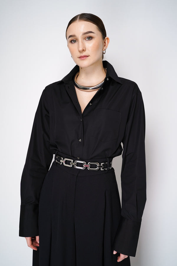 Gavazzeni Black Leather Belt with Silver Maxi Chain