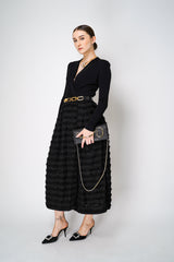 Sara Roka Open V-neck Dress with Fringe Lurex Skirt in Black Vancouver. Shop Online or in Store. 