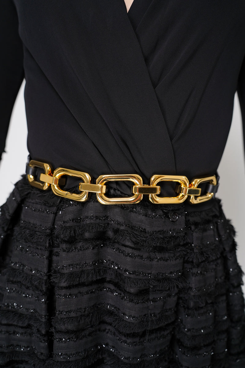 Gavazzeni Black Leather Belt with Gold Maxi Chain Vancouver. Shop Online or in Store. 