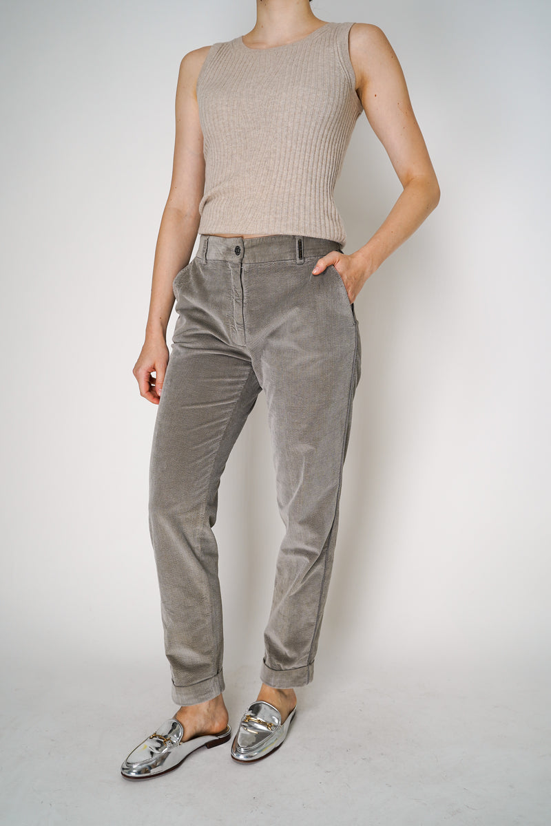 Tonet Corduroy Pants with Lurex Details at the Waist in Taupe Vancouver. Shop Online or in Store.