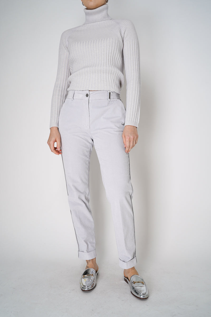 Tonet Corduroy Pants with Lurex Details at the Waist in Light Grey Vancouver. Shop Online or in Store.