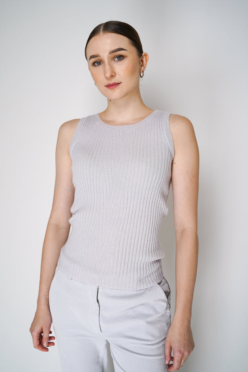 Tonet Cashmere Blend Knitted Rib Tank Top in Light Grey Vancouver. Shop Online or in Store.