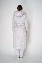 Tonet Padded Maxi Vest with Knitted Details in Ice Grey