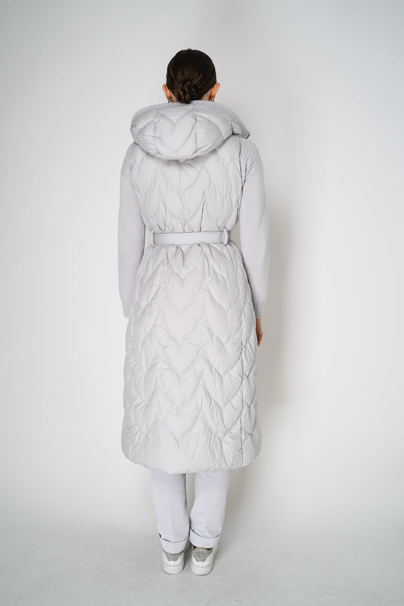 Tonet Padded Maxi Vest with Knitted Details in Ice Grey