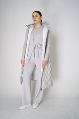 Tonet Padded Maxi Vest with Knitted Details in Ice Grey