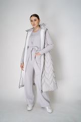 Tonet Padded Maxi Vest with Knitted Details in Ice Grey