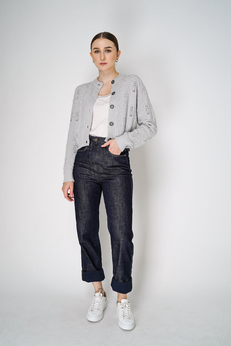 Tonet Open Weave Cardigan with Lurex Shine in Silver Vancouver. Shop Online or in Store.