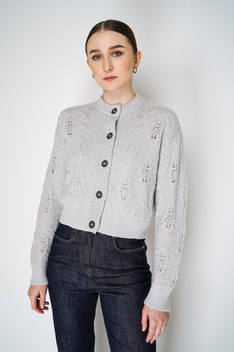 Tonet Open Weave Cardigan with Lurex Shine in Silver Vancouver. Shop Online or in Store.