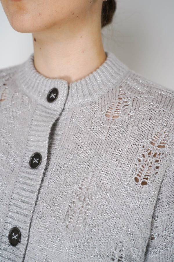 Tonet Open Weave Cardigan with Lurex Shine in Silver Vancouver. Shop Online or in Store. 