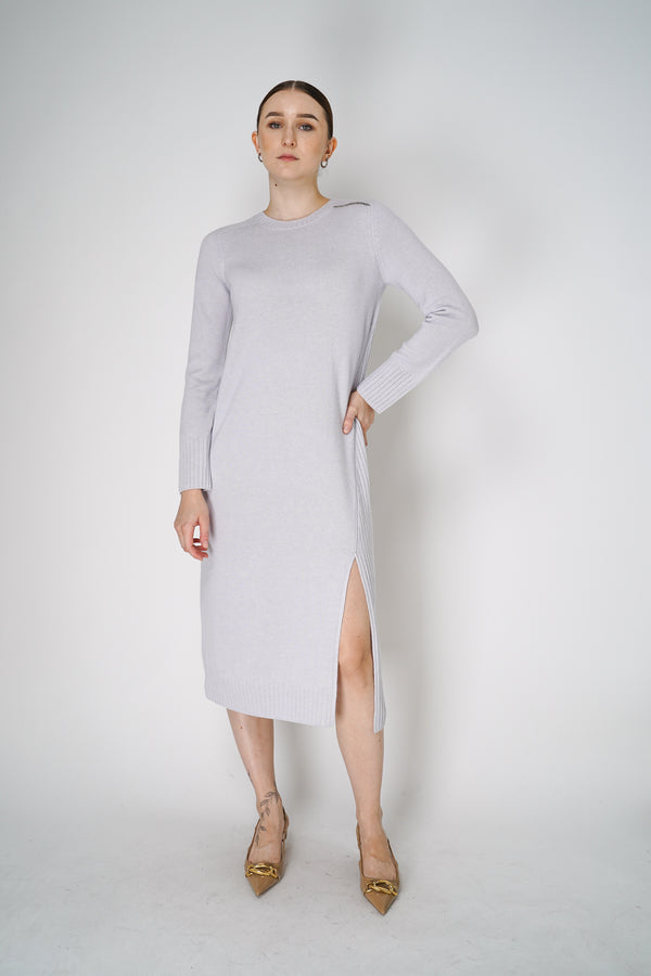 Tonet Cashmere Knit Dress with Detachable Neck in Light Grey Vancouver. Shop Online or in Store.