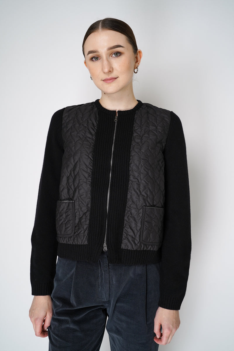 Tonet Nylon Padded and Knit Bomber Jacket in Black