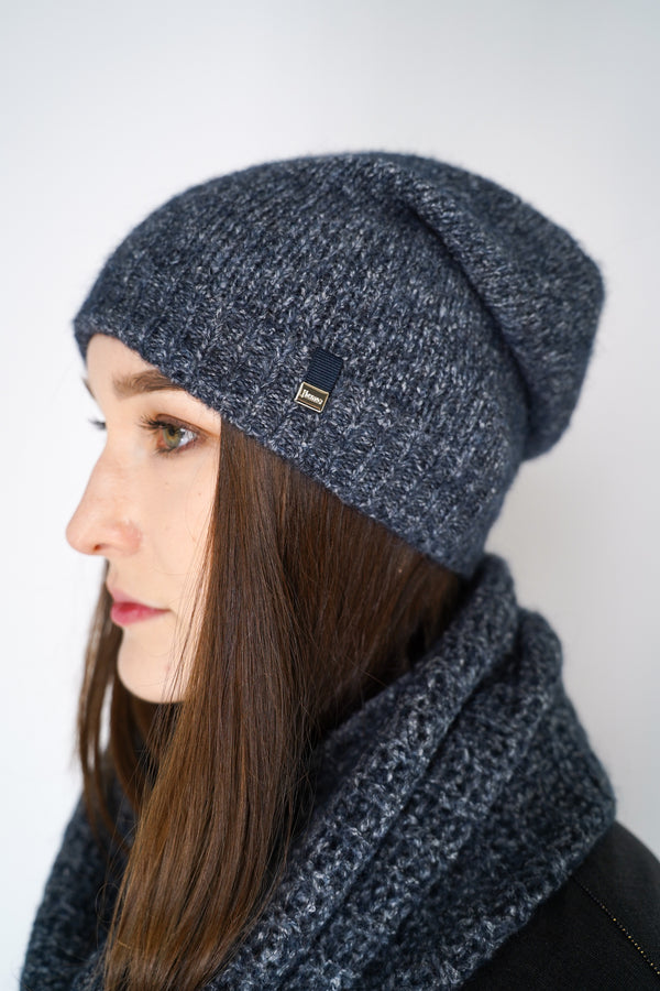 Herno Knitted Alpaca Toque in Blue-Grey Mix