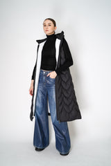 Tonet Padded Maxi Vest with Knitted Details in Black