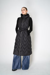 Tonet Padded Maxi Vest with Knitted Details in Black