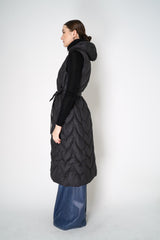 Tonet Padded Maxi Vest with Knitted Details in Black