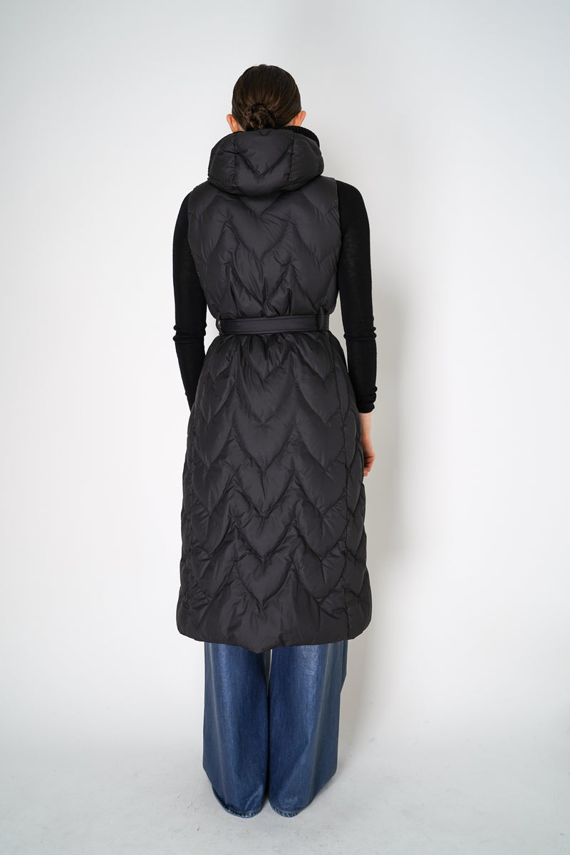 Tonet Padded Maxi Vest with Knitted Details in Black