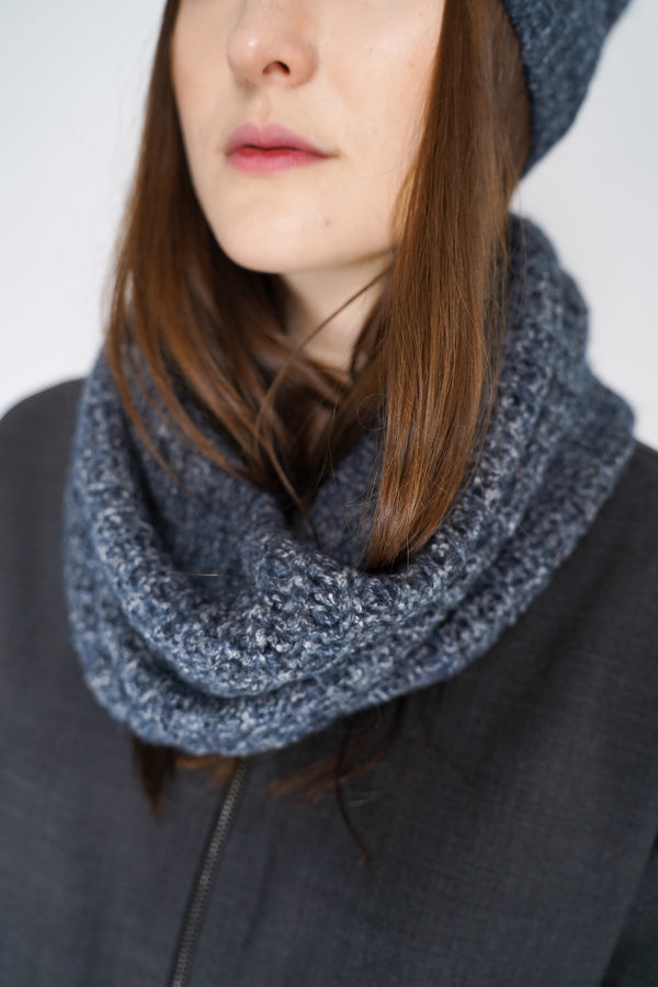 Herno Knitted Alpaca Neck Sleeve Infinity Scarf in Blue-Grey Mix