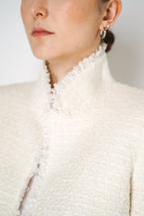 Tonet Wool Cropped Tweed Jacket with Fringe Trims in Winter White Vancouver. Shop Online or in Store. 