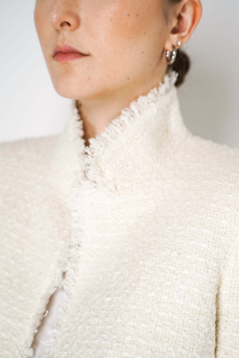 Tonet Wool Cropped Tweed Jacket with Fringe Trims in Winter White Vancouver. Shop Online or in Store. 