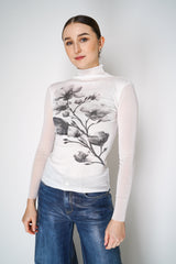 D. Exterior Stretch Tulle Turtleneck with Silver Lamé Print in White Vancouver. Shop Online or in Store.