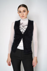 Dorothee Schumacher Fluffy Knit Cashmere V-Neck Vest in Black Vancouver. Shop Online or in Store.