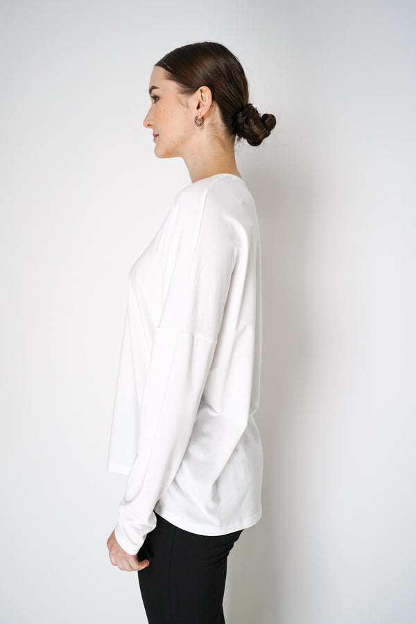 Peter O. Mahler Long Sleeve V-Neck Jersey Pullover Top in White Vancouver. Shop Online or in Store. 