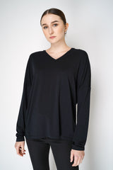 Peter O. Mahler Long Sleeve V-Neck Jersey Pullover Top in Black Vancouver. Shop Online or in Store.