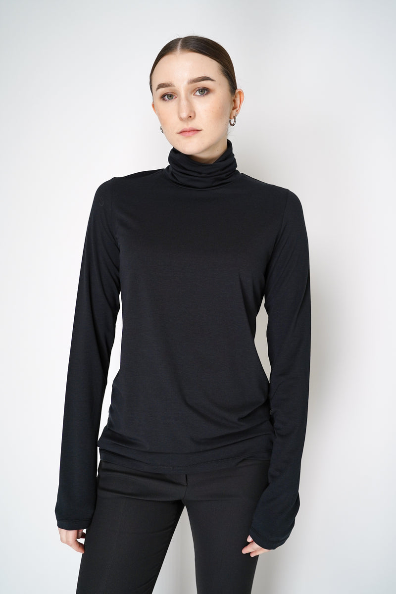 Peter O. Mahler Long Sleeve Turtleneck Jersey Pullover Top in Black Vancouver. Shop Online or in Store.