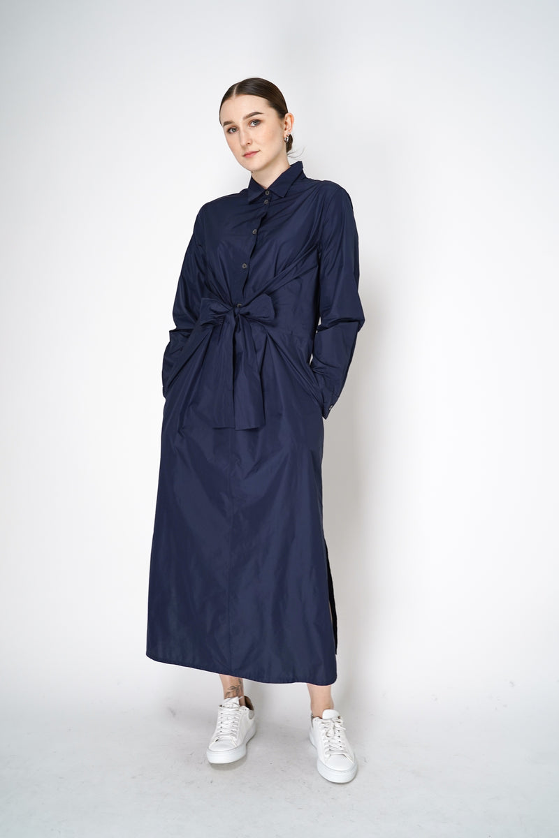 Peter O. Mahler Taffeta Shirt Dress with Tie Front in Navy Vancouver. Shop Online or in Store.