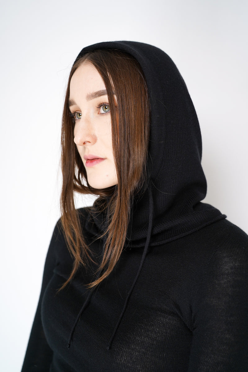 Herno Silk Wool Knitted Balaclava Hood in Black Vancouver. Shop Online or in Store. 