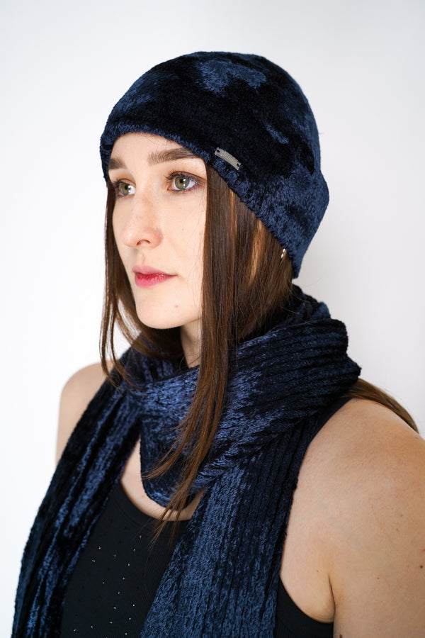 Herno Fuzzy Chenille Toque in Navy