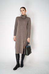 Tonet Cashmere Knit Dress with Detachable Neck in Dark Taupe Vancouver. Shop Online or in Store.