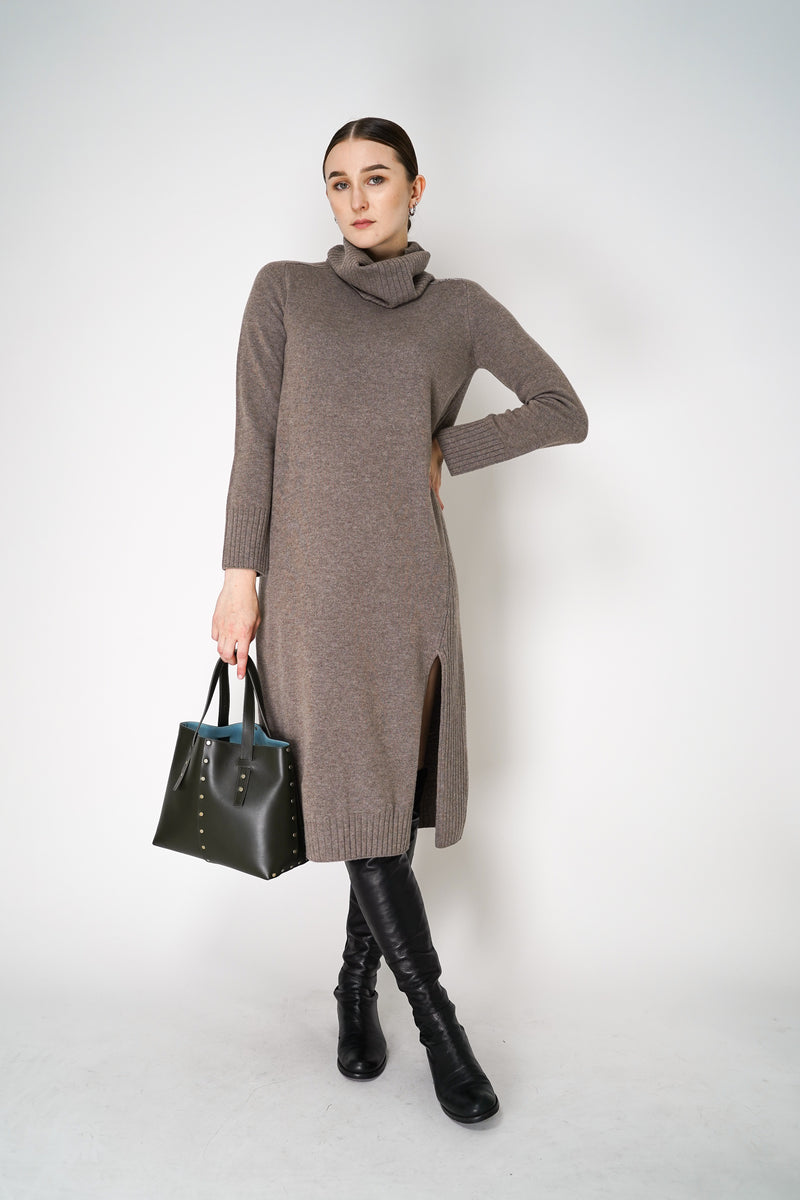 Tonet Cashmere Knit Dress with Detachable Neck in Dark Taupe Vancouver. Shop Online or in Store.